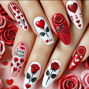 Pink/Black & Red Sexy 24 Pcs Red Rose Heart Romantic Ballet Press on Nails